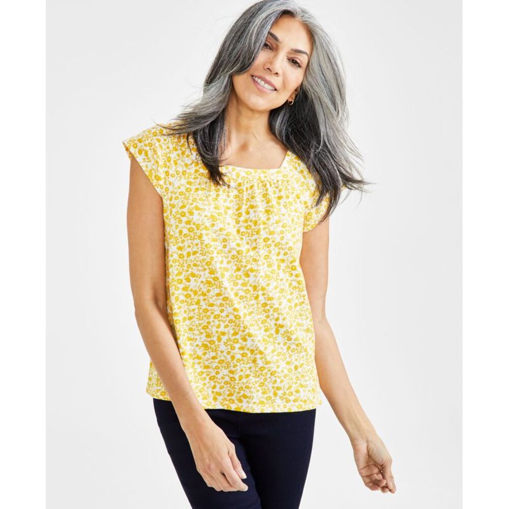 Style & Co. Petite Garden Escape Square-Neck Top
